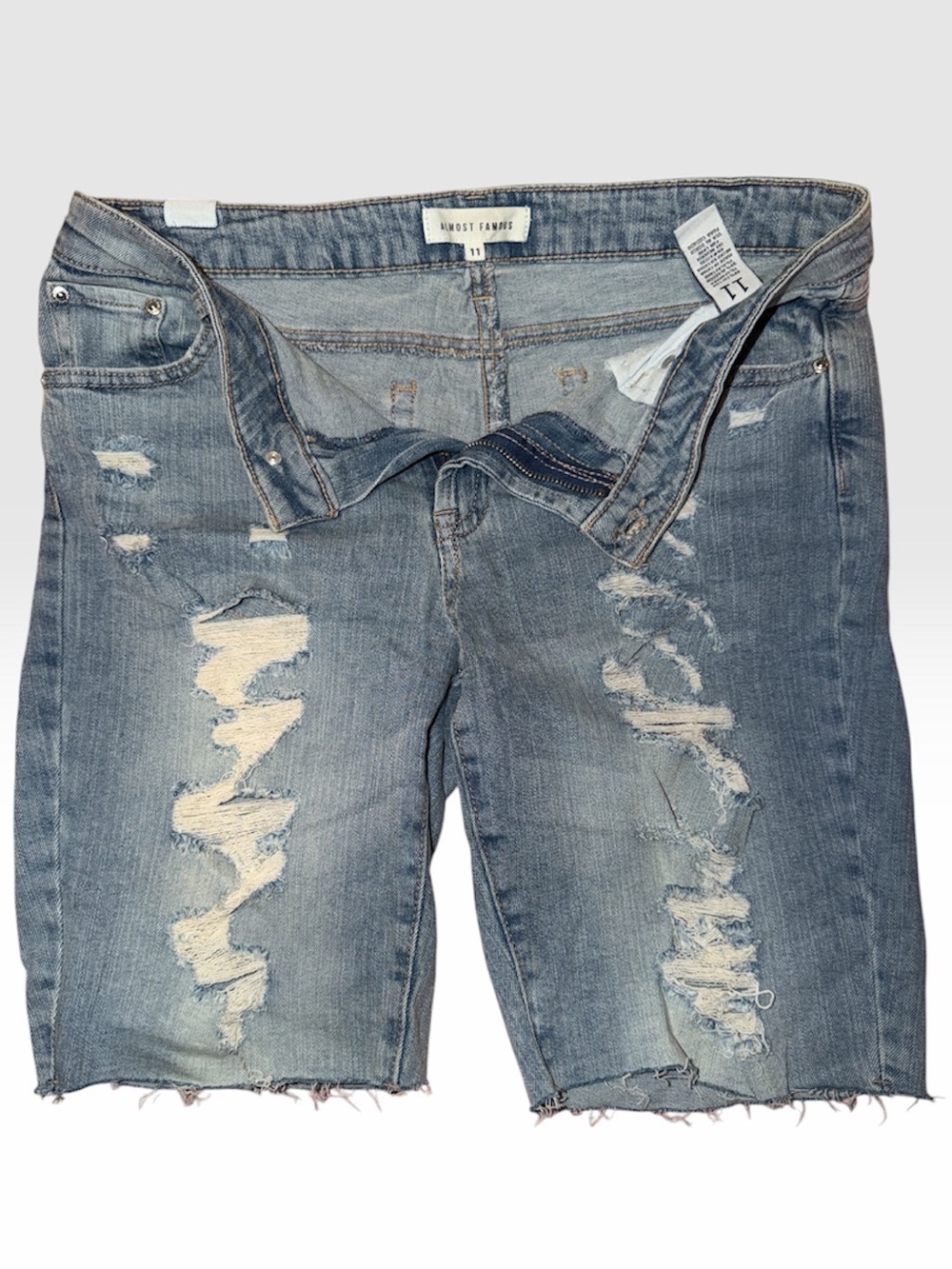 Almost Famous Light Blue Distressed Denim Bermuda Shorts